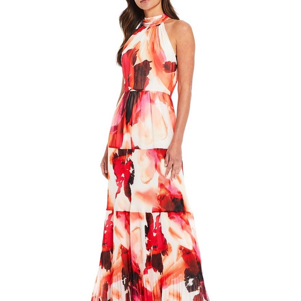 Alyssa Halter Mock-Neck Tie Back Sleeveless Tiered